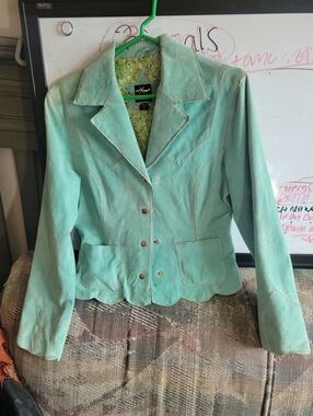 Vintage Maxima Wilsons Suede Leather Sz Small Western Sea Foam Green Blazer